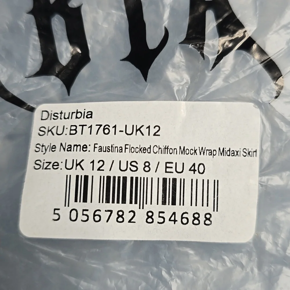 1499 NWT Disturbia Faustina Flocked Chiffon Mock Wrap Midaxi Skirt US 8 - Picture 8 of 8